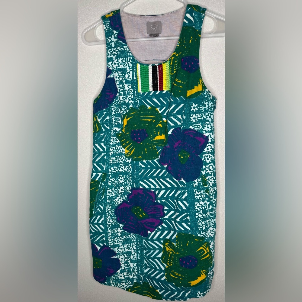 Anthropologie Vanessa Virginia tropical hibiscus summer shift dress sz 6 cotton